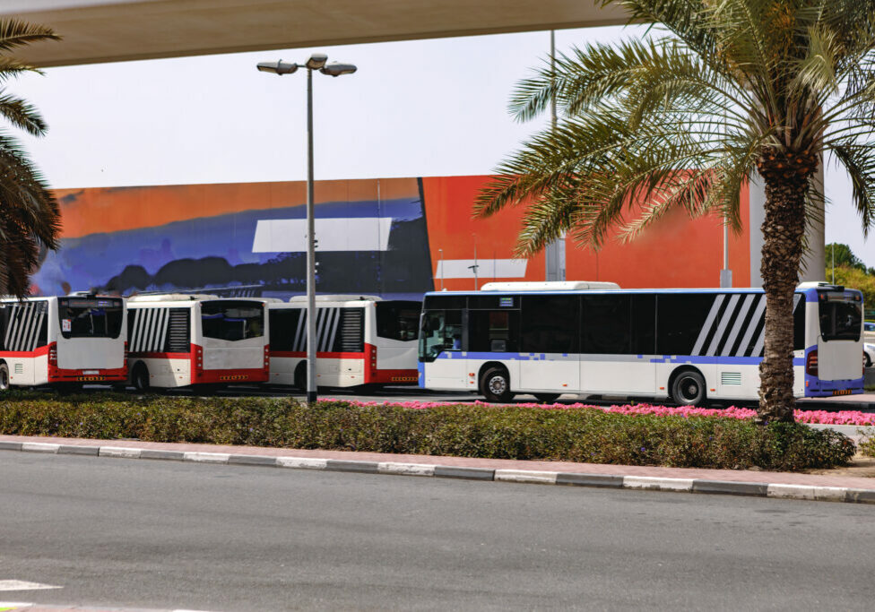 Urban bus stop public transport in Dubai city, UAE